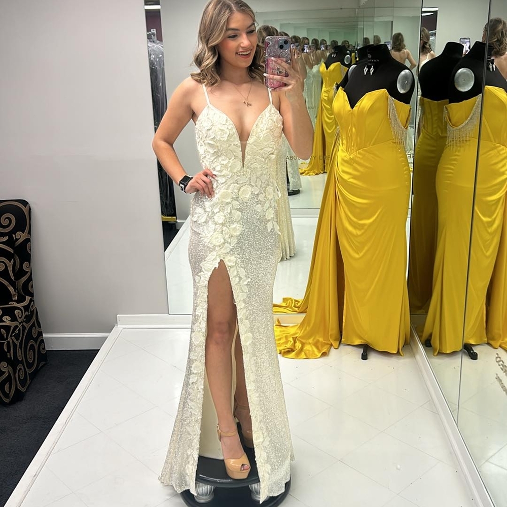 Jovani White Ivory Dress With Roses